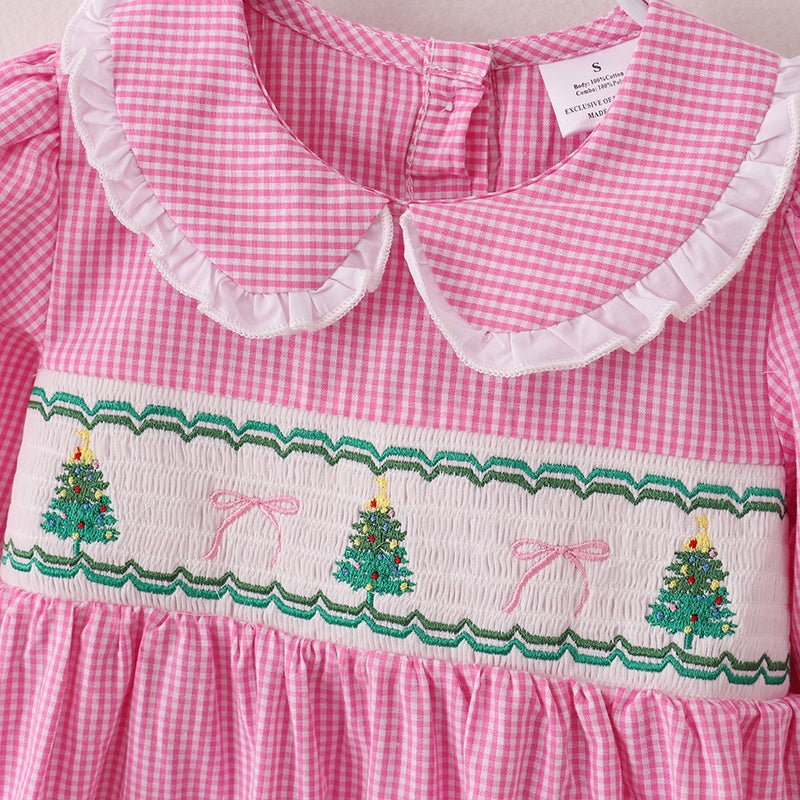 (In Stock E36-2-2)Girls Christmas Embroidery Smocked Dress