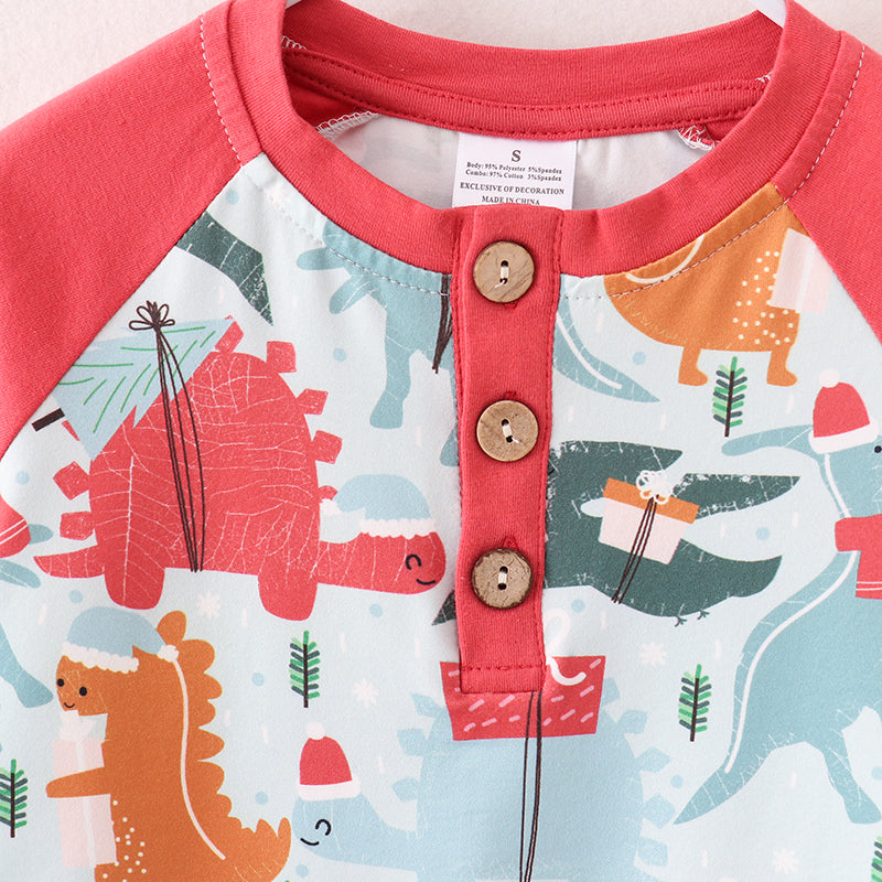 (In Stock L8-2-2)Boys Christmas Dinosaur Print Top