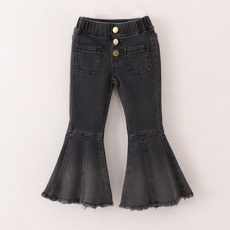 (In Stock G29-5-2)Girls Black Elastic Jeans