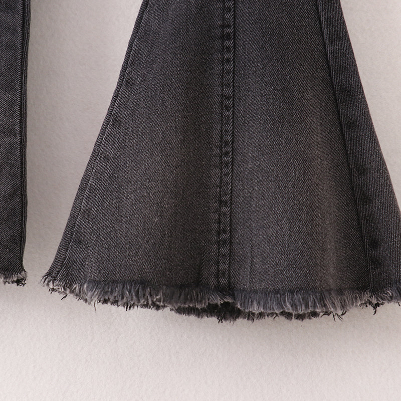 (In Stock G29-5-2)Girls Black Elastic Jeans