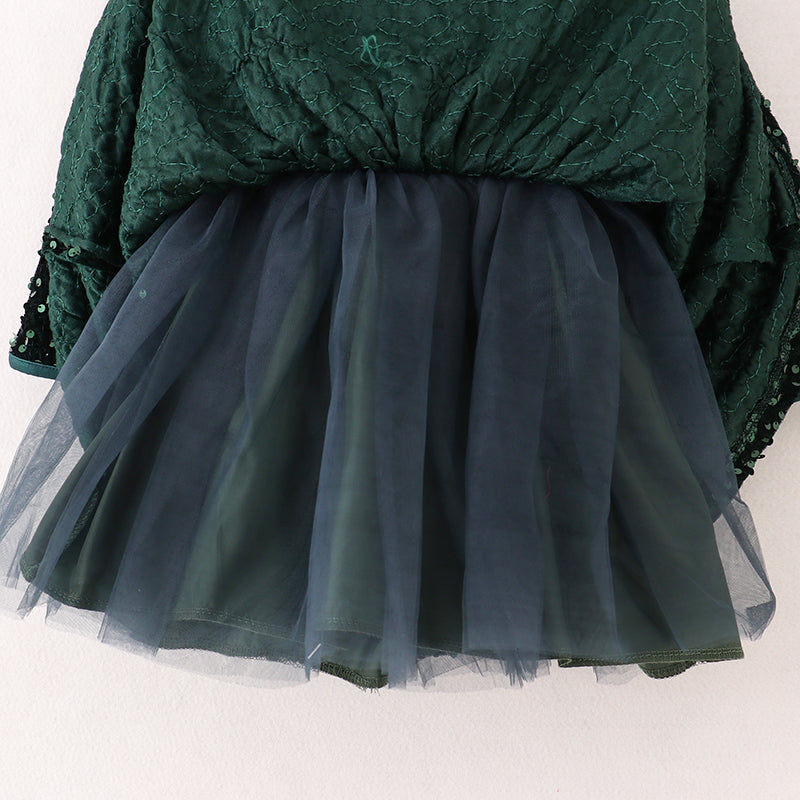 (In Stock G29-1-1)Girls Christmas Sequin Green Velvet Dress