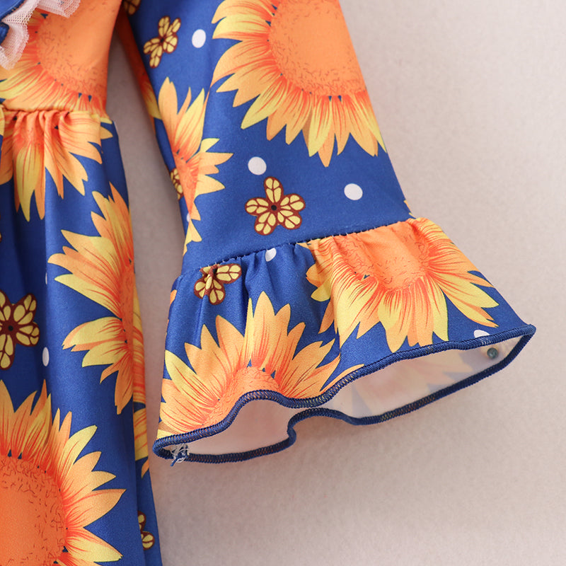 (In Stock E21-3-2)Fall Girls Sunflower Print Dress