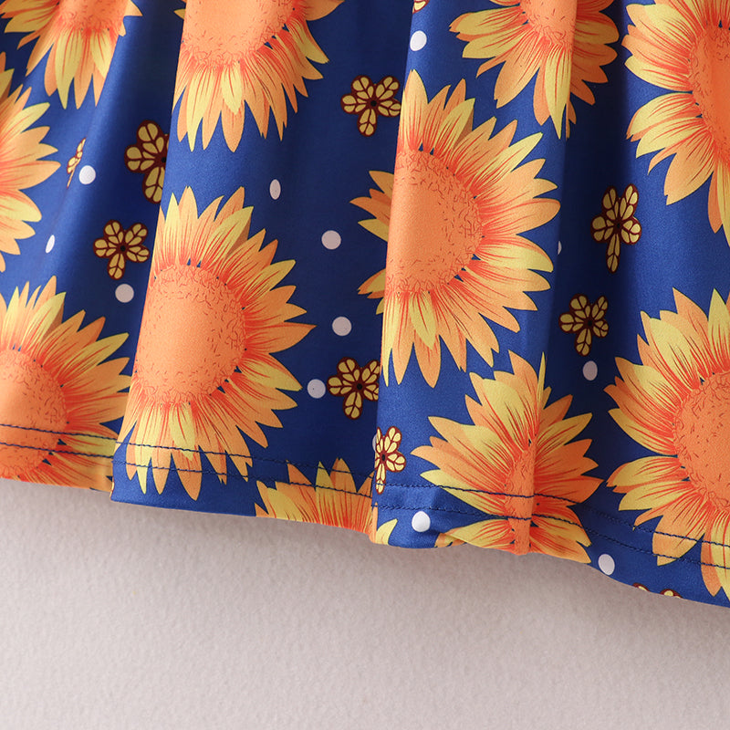 (In Stock E21-3-2)Fall Girls Sunflower Print Dress