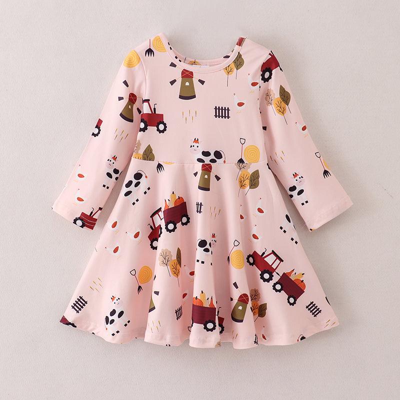 (In Stock E21-5-3)Fall Girls Farm Print Dress