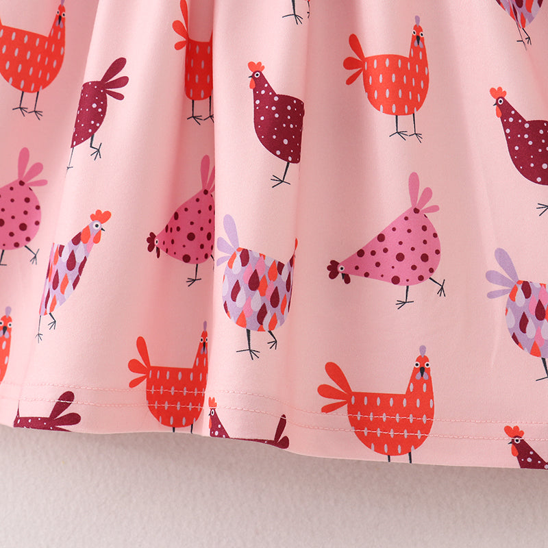 (In Stock E21-1-1)Fall Girls Pink Chick Print Dress