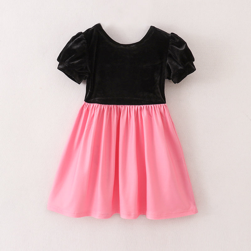 (In Stock E31-4-2)Girls Halloween Chenille Patches Velvet Dress