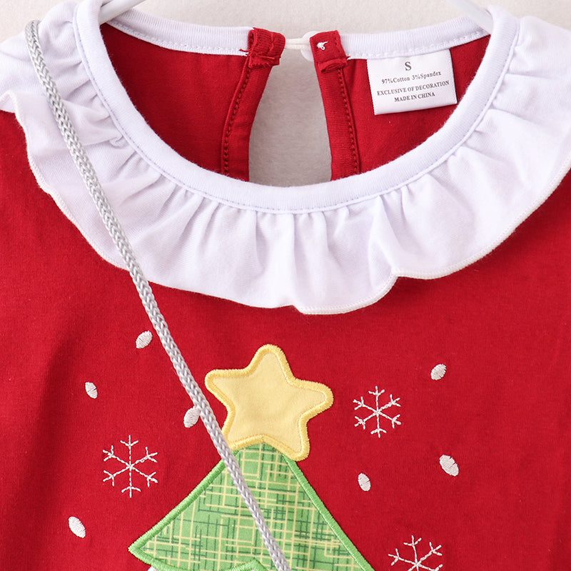 (In Stock E0-2-1)Girls Christmas Applique Dress with Bag