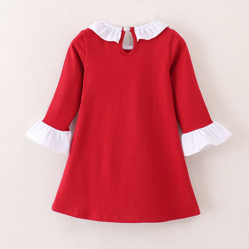 (In Stock E0-2-1)Girls Christmas Applique Dress with Bag