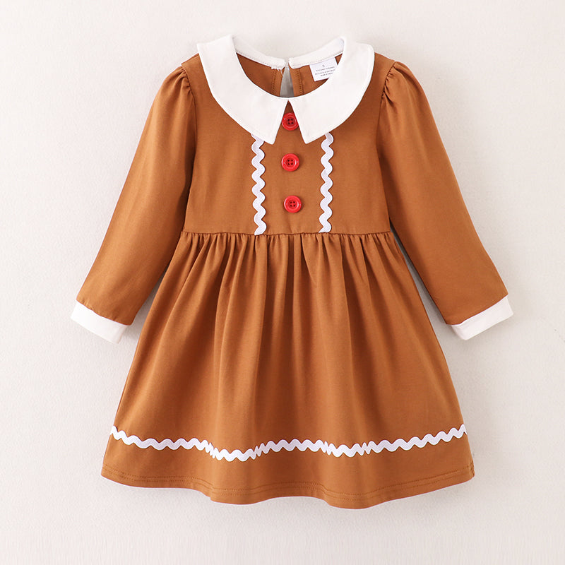 (In Stock E35-2-2)Girls Christmas Gingerbread Man Style Dress