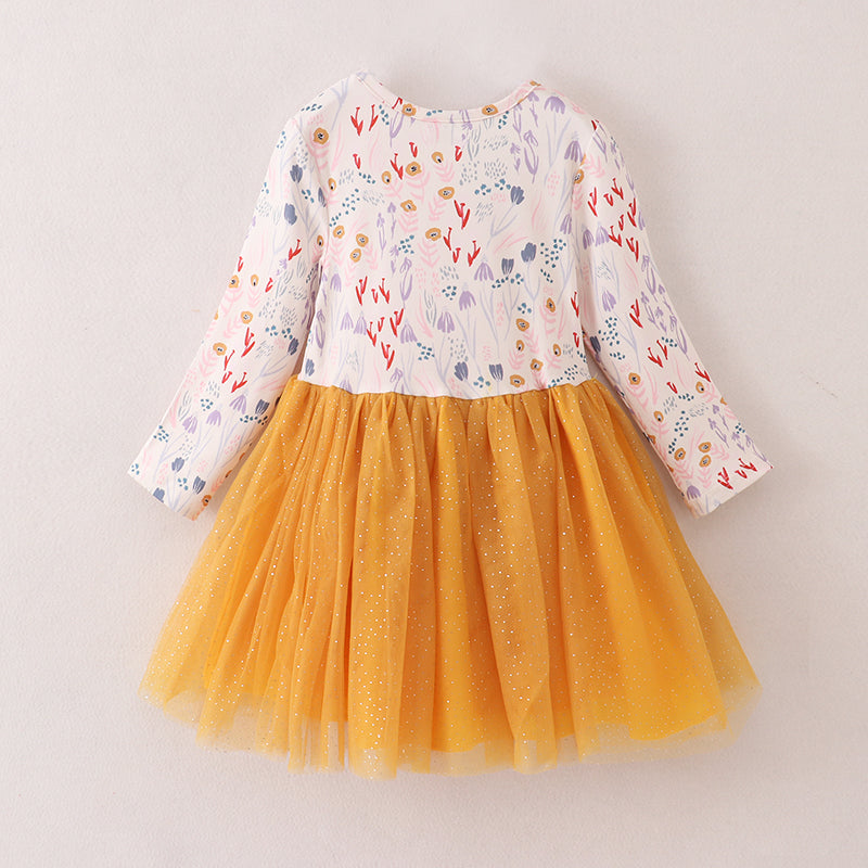 (In Stock E21-4-3)Fall Girls Yellow Tulle Dress