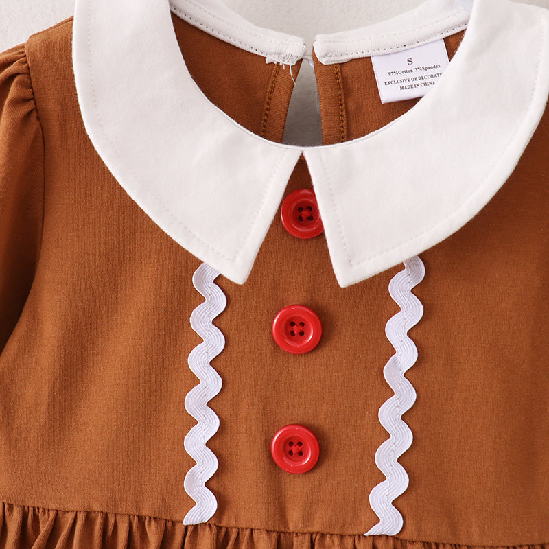 (In Stock E35-2-2)Girls Christmas Gingerbread Man Style Dress