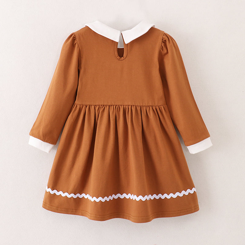 (In Stock E35-2-2)Girls Christmas Gingerbread Man Style Dress