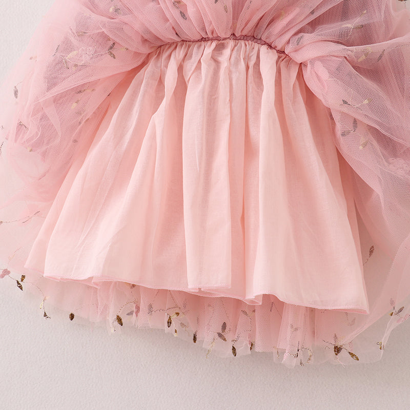 (In Stock E33-1-3)Fall Girls Pink Floral Embroidery Tulle Dress