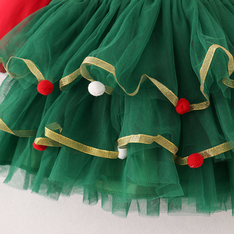 (In Stock)Girls Christmas Tree Embroidery Tulle Dress