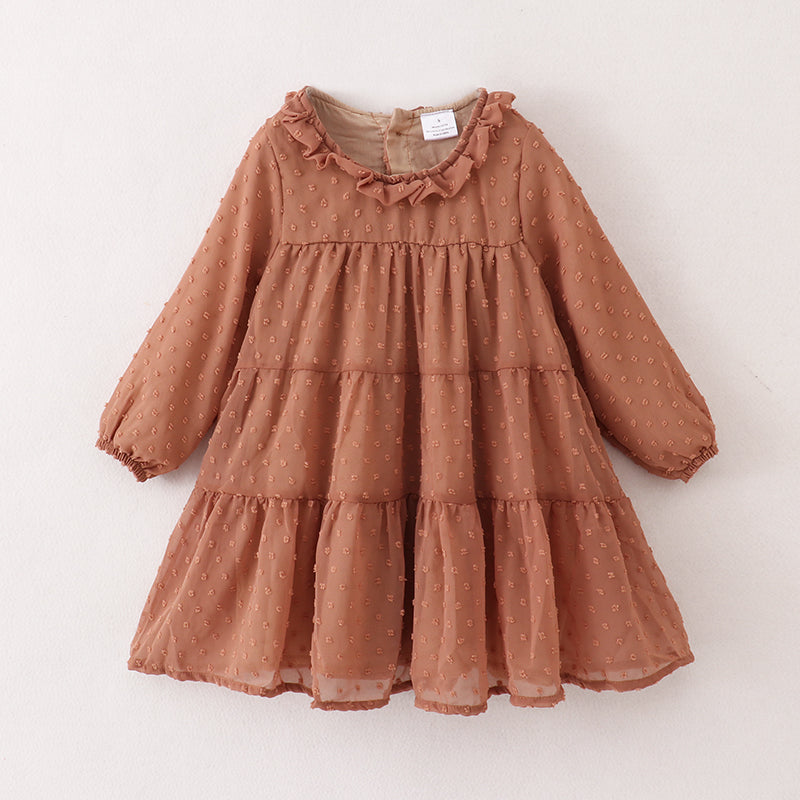 In Stock E21-1-2Fall Girls Brown Swiss Dot Dress