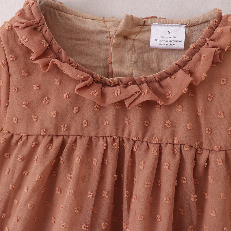 (In Stock E21-1-2)Fall Girls Brown Swiss Dot Dress