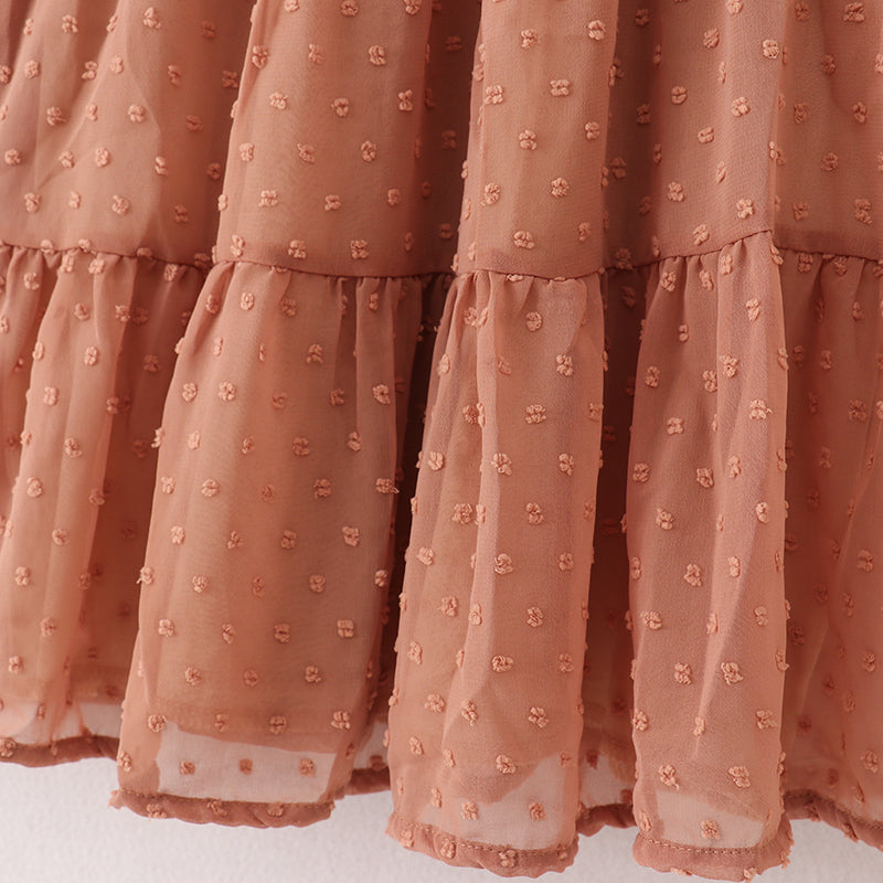 (In Stock E21-1-2)Fall Girls Brown Swiss Dot Dress