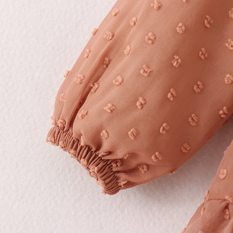 (In Stock E21-1-2)Fall Girls Brown Swiss Dot Dress