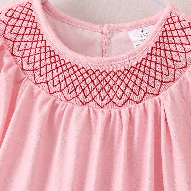 (In Stock E35-1-1)Girls Christmas Print Smocked Dress