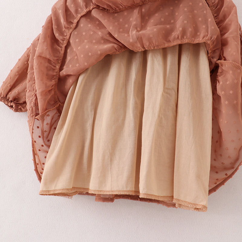 (In Stock E21-1-2)Fall Girls Brown Swiss Dot Dress