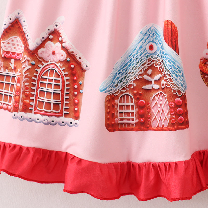 (In Stock E35-1-1)Girls Christmas Print Smocked Dress