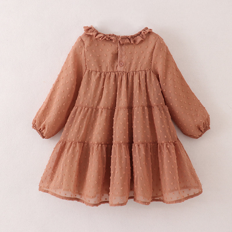 (In Stock E21-1-2)Fall Girls Brown Swiss Dot Dress