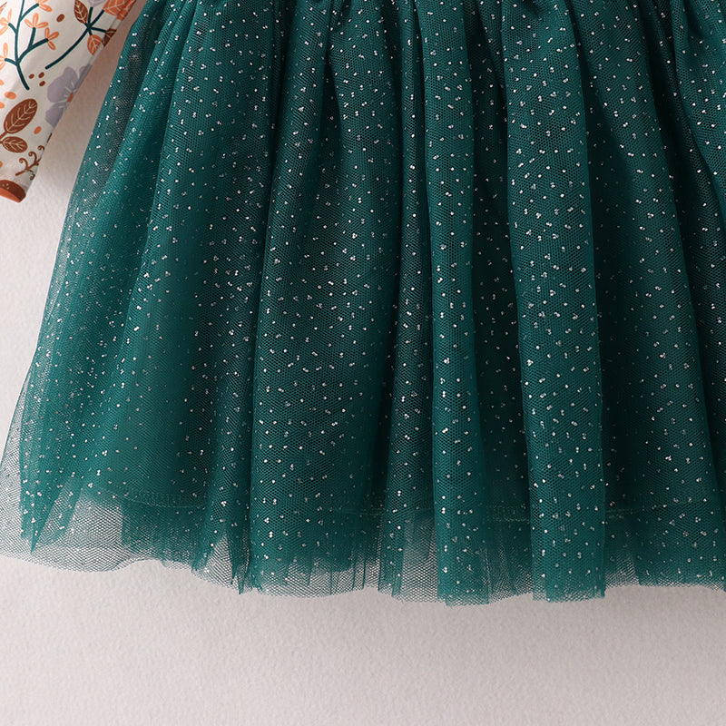 (In Stock E21-5-1)Fall Girls Dark Green Tulle Dress