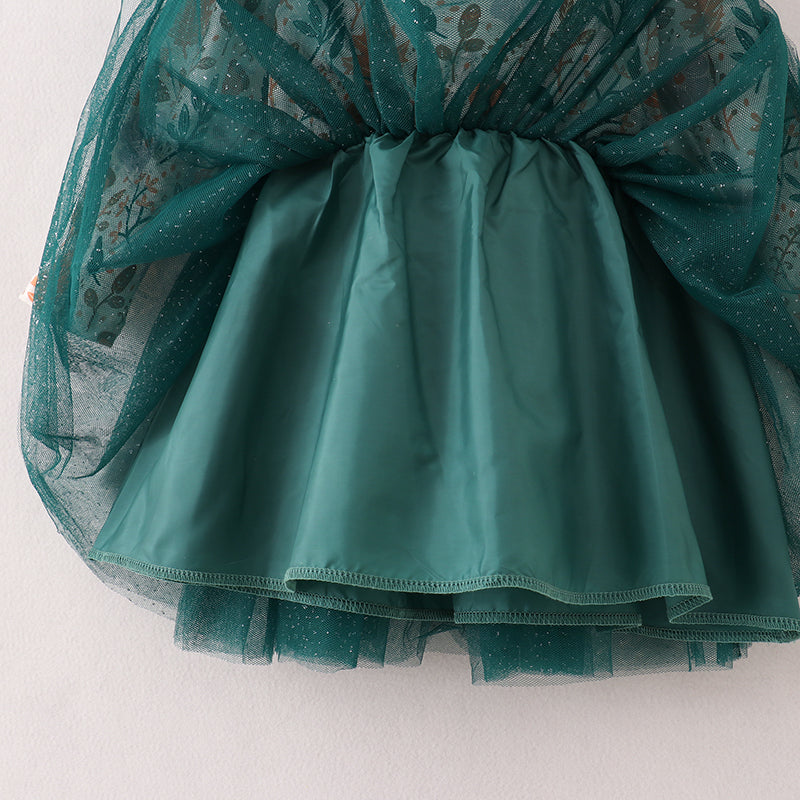 (In Stock E21-5-1)Fall Girls Dark Green Tulle Dress