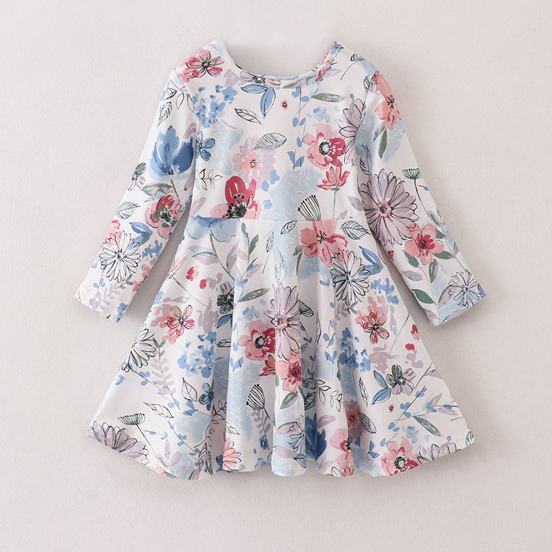 (In Stock E21-5-1)Fall Girls Floral Print Dress