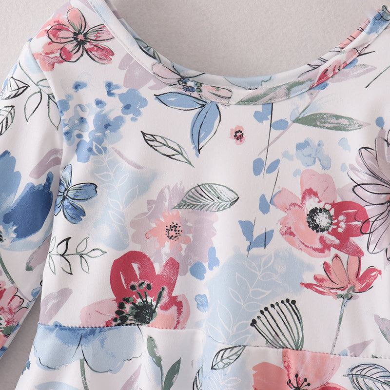 (In Stock E21-5-1)Fall Girls Floral Print Dress