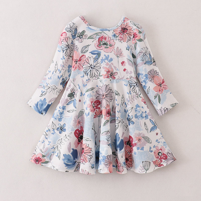 (In Stock E21-5-1)Fall Girls Floral Print Dress