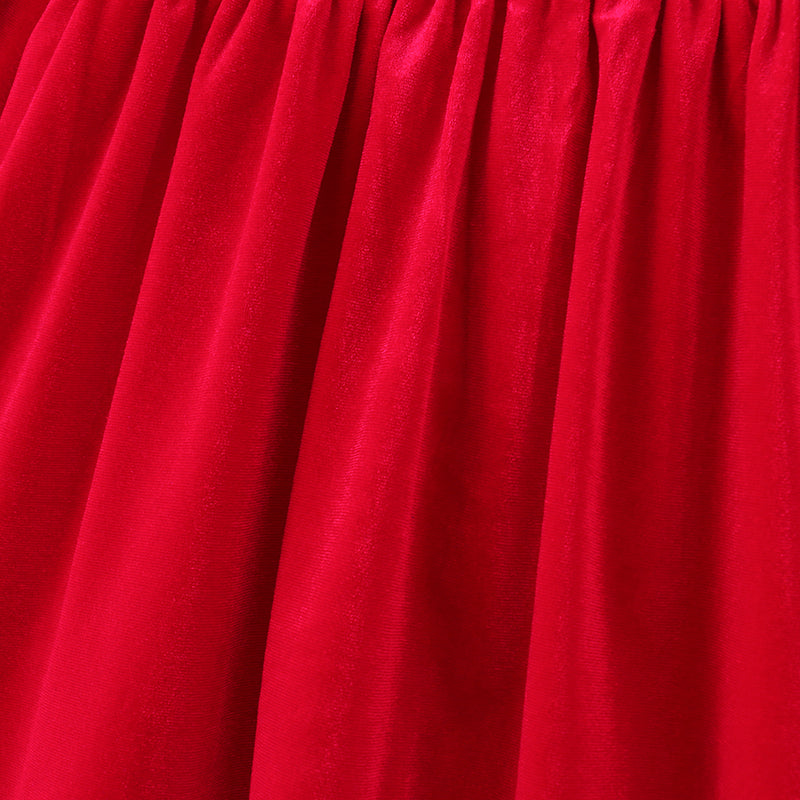 (In Stock E1-2-2)Girls Christmas Embroidery Smocked Velvet Dress