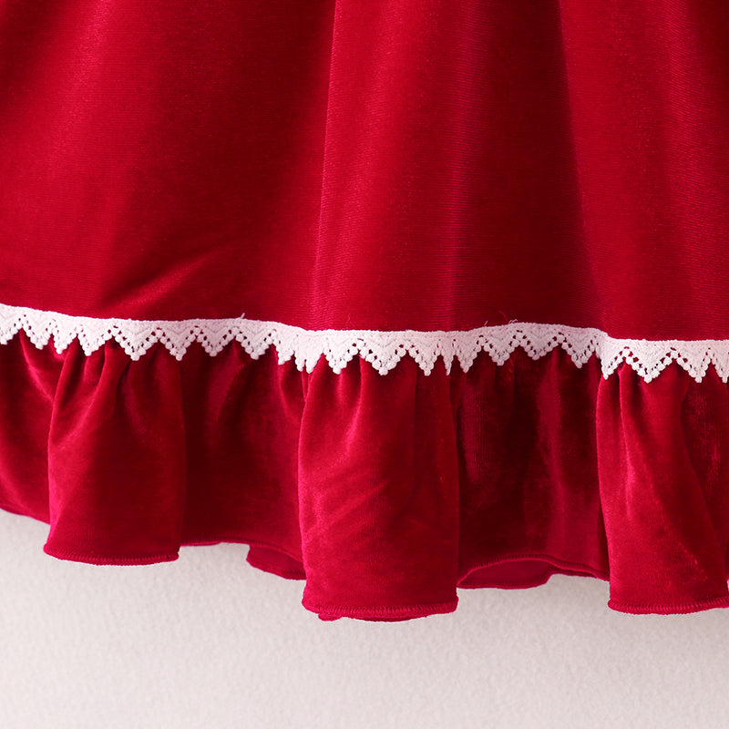 (In Stock E1-2-3)Girls Christmas Red Velvet Dress