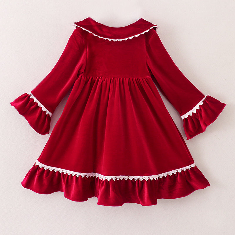 (In Stock E1-2-3)Girls Christmas Red Velvet Dress