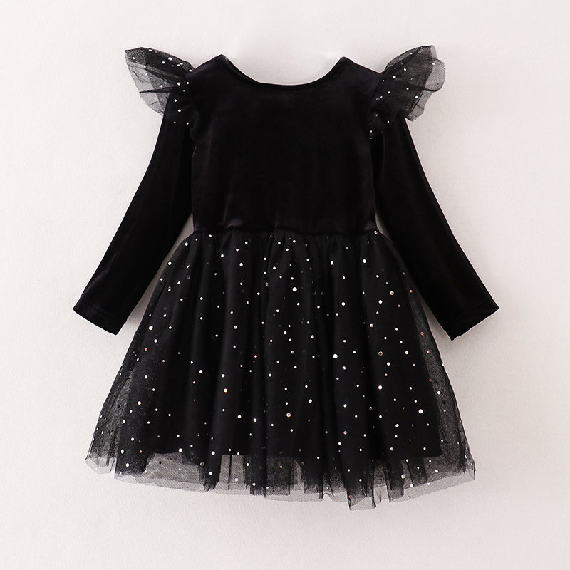 (In Stock E21-4-1)Girls Black Velvet Top Tulle Dress