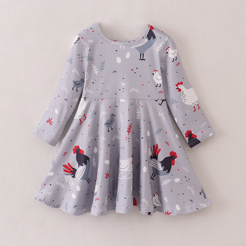 (In Stock E21-5-2)Fall Girls Chick Print Dress