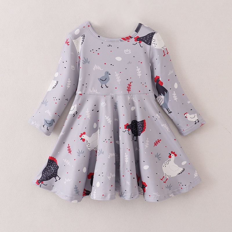 (In Stock E21-5-2)Fall Girls Chick Print Dress
