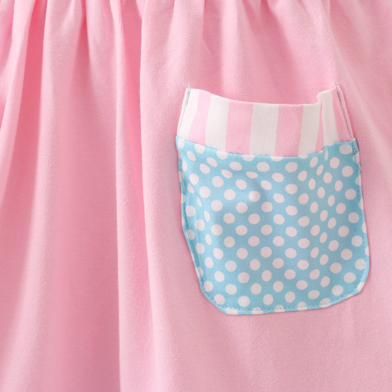 (In Stock E11-2-1)Back To School Pink Apple Embroidery Dress
