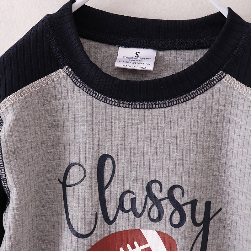 (In Stock E28-6-3)Boys Football Print Rib Fabric Top