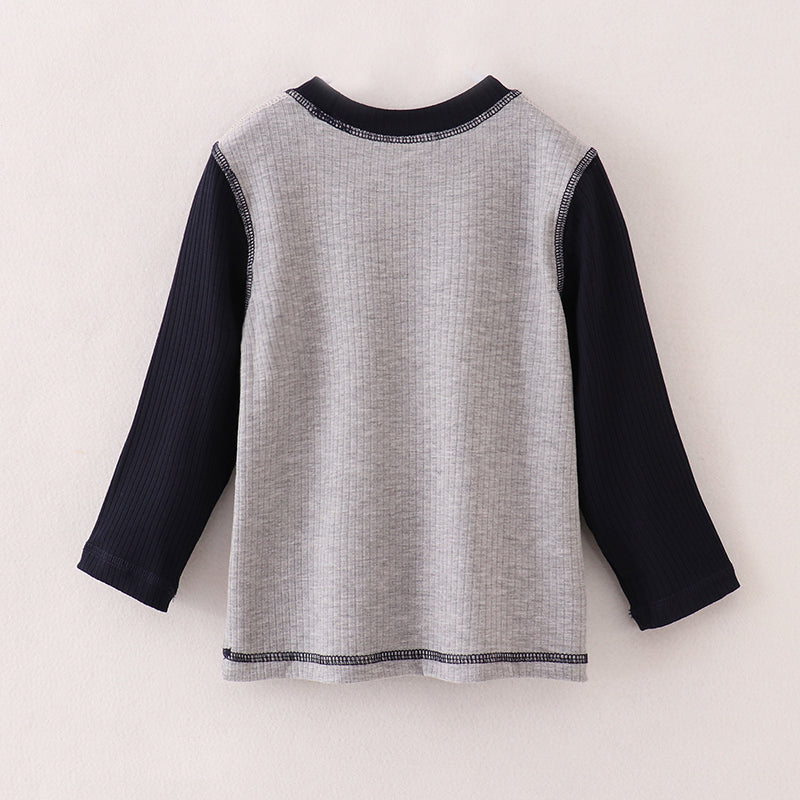 (In Stock E28-6-3)Boys Football Print Rib Fabric Top