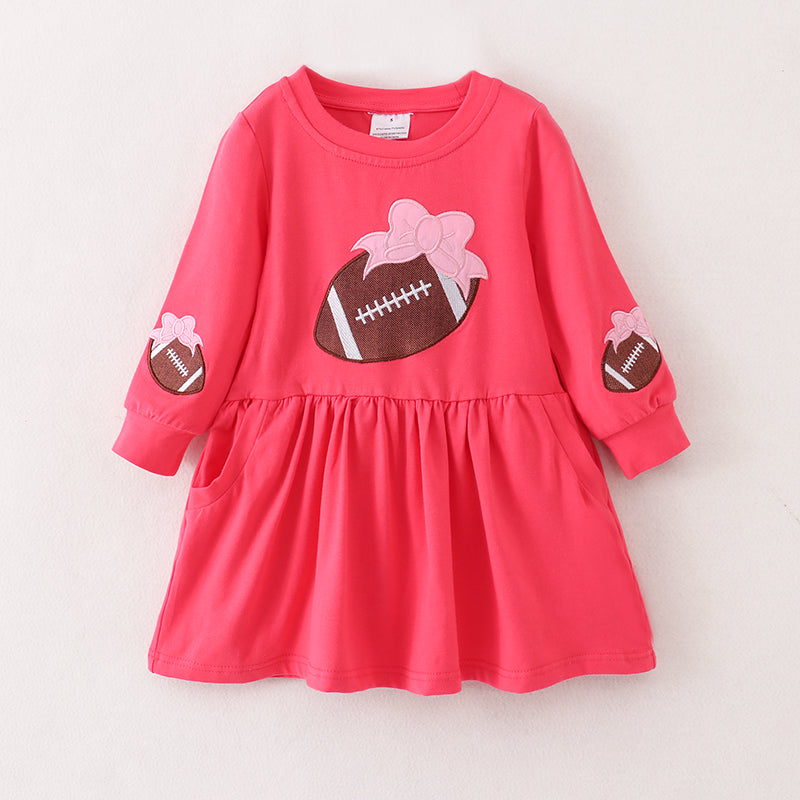 In Stock E4-1-3Girls Pink Football Applique Dress