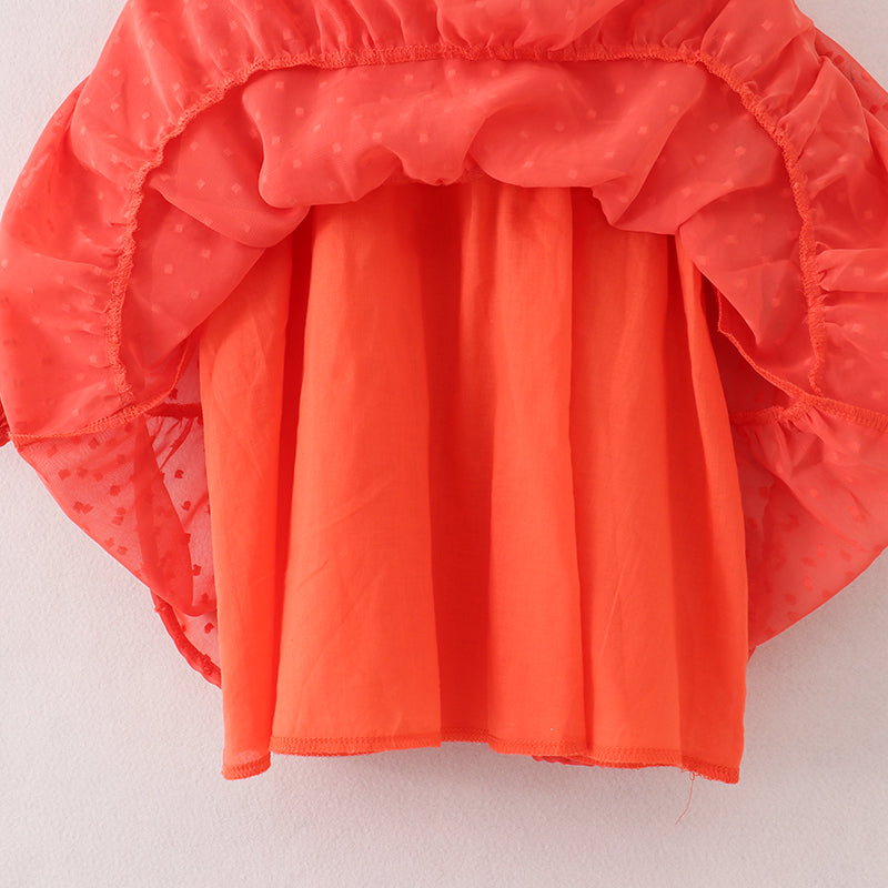 (In Stock E21-1-2)Fall Girls Coral Swiss Dot Dress