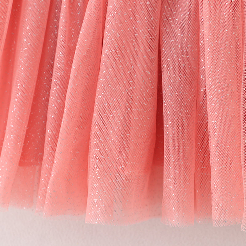 (In Stock E3-4-2)Girls Floral Print Coral Tulle Dress