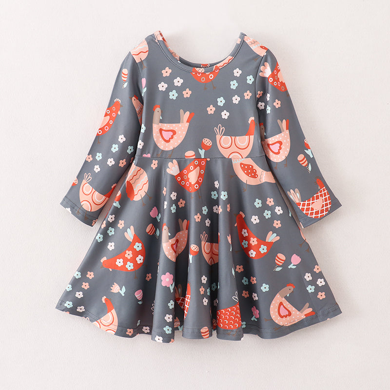(In Stock E21-5-3)Fall Girls Chick Print Dress