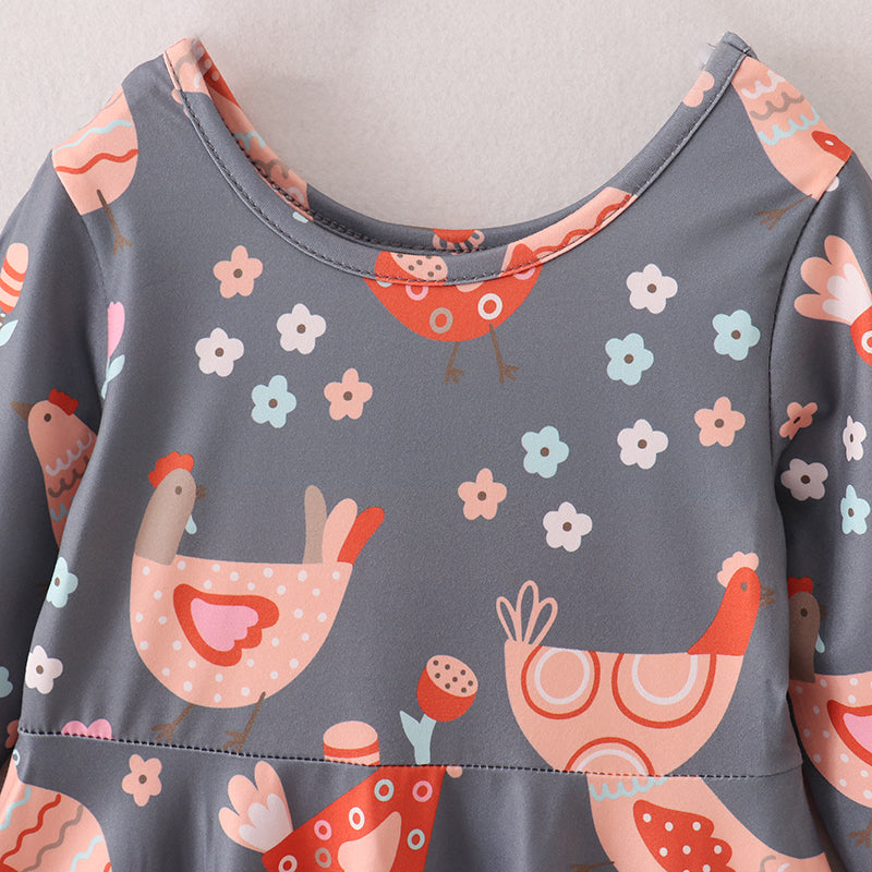 (In Stock E21-5-3)Fall Girls Chick Print Dress