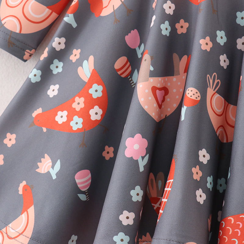 (In Stock E21-5-3)Fall Girls Chick Print Dress