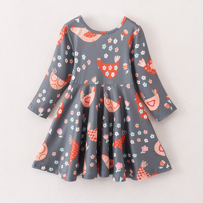 (In Stock E21-5-3)Fall Girls Chick Print Dress