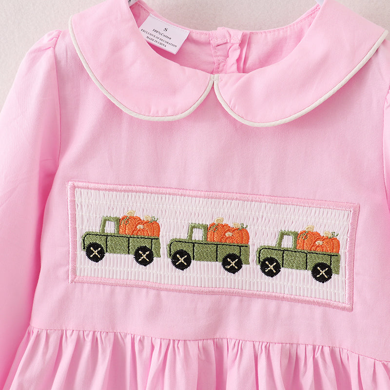 (In Stock E30-4-3)Girls Halloween Embroidery Smocked Dress