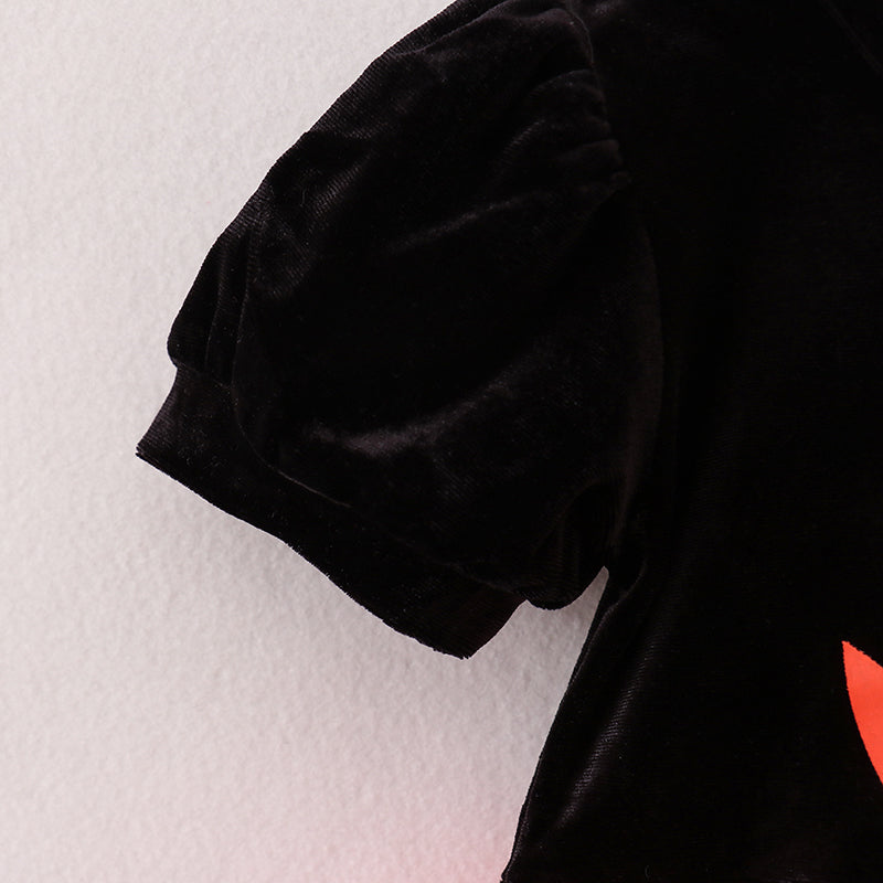 (In Stock)Girls Halloween Print Velvet Dress