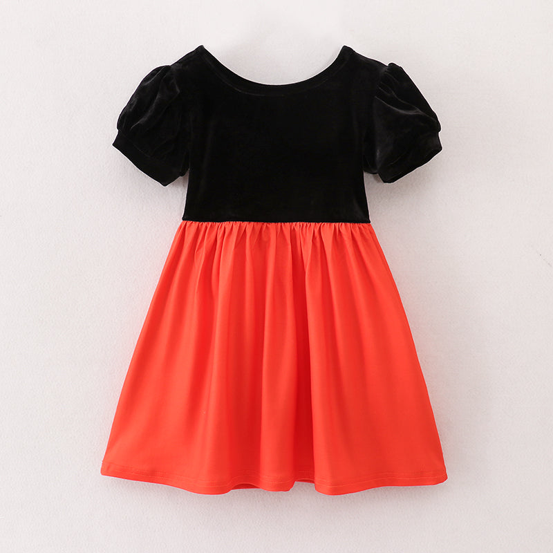 (In Stock)Girls Halloween Print Velvet Dress